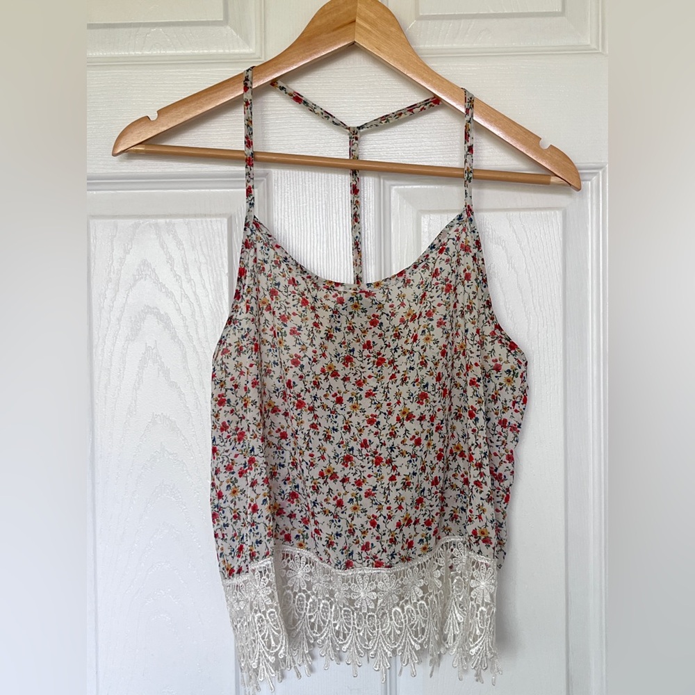 Poetry Floral Sheer Tank with Lace Trim